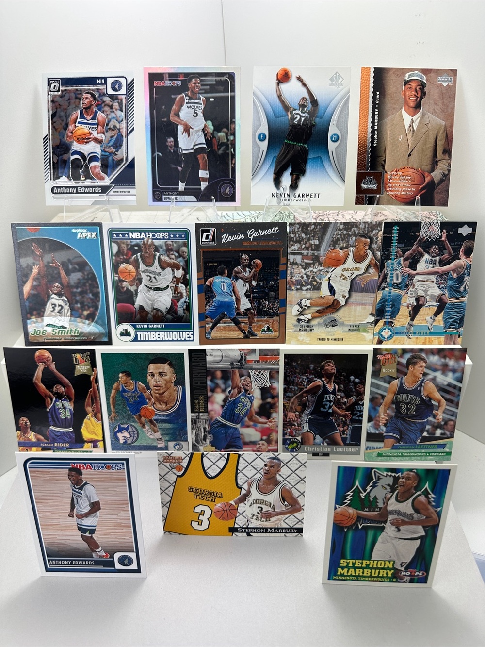 Anthony Edwards/Kevin Garnett TimberWolves lot of 17 + Marbury/JR Rider Rookies